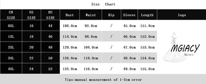 Size chart for clothing with measurements in centimeters, featuring the brand 'MGIACY'.