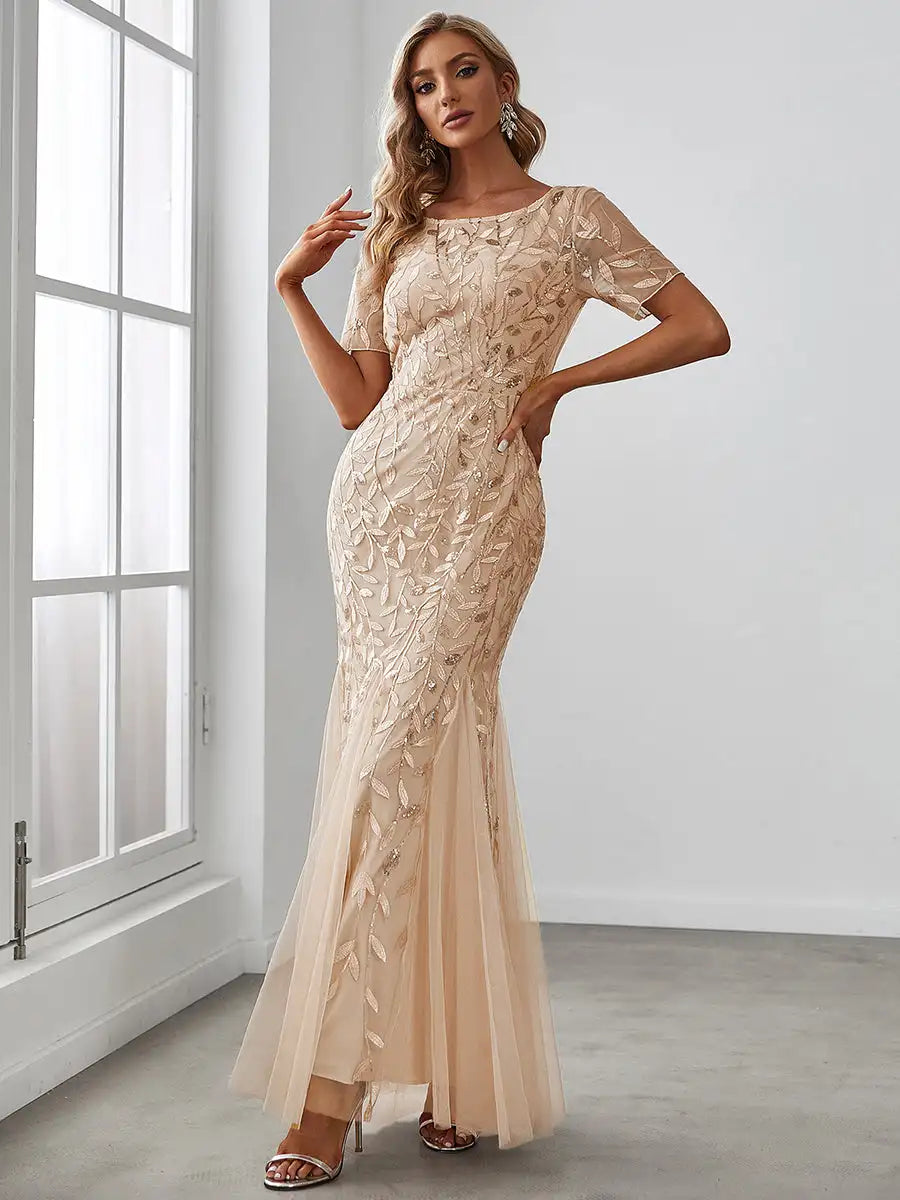 Sequin High Slit Evening Gown