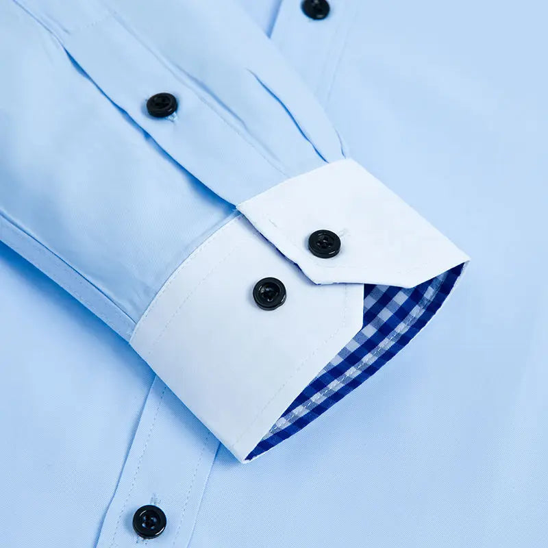 Mens Dress Shirt Long Sleeve Non Iron Fashion Double Layer Business Formal Regular Fit Office Camisa Social Solid Button Shirts - BOC-WEAR