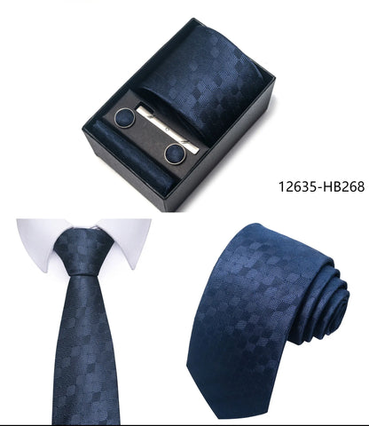 Premium Men's Tie Gift Set - 8cm Silk Necktie with Pocket Square, Cufflinks & Tie Clip - BOC-WEAR