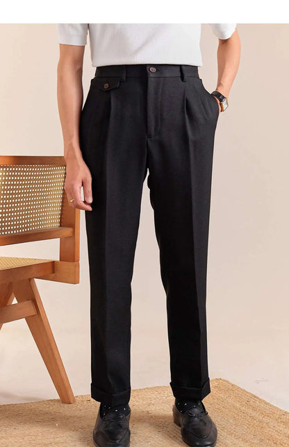 British Style High Waist Pants Warm Office-trousers Men Dress Pants Trousers 2025 Spring Men's Solid Color Suit Pant Straight