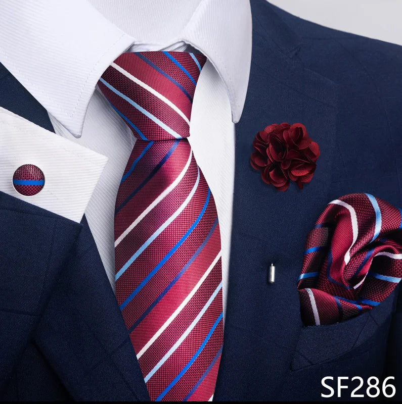 Luxury Men's Floral Tie Set - Black Gold Paisley Necktie with Pocket Square, Cufflinks & Brooch - BOC-WEAR