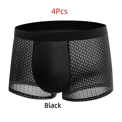 BOC-WEAR Men's Ice Silk Boxers - 4-Pack Mesh Breathable Underwear - BOC-WEAR