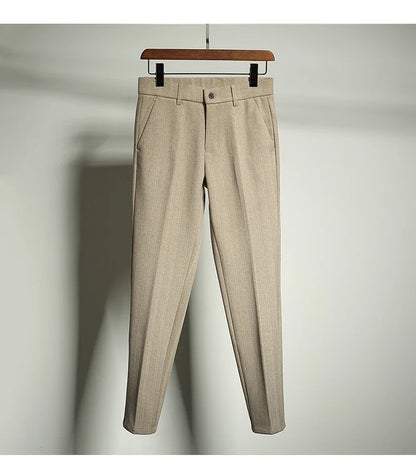 Autumn Winter Thickened Woolen Suit Pant High Quality Men Business Slim Striped Trousers Formal Wear Office Social Dress Pants