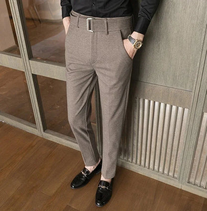 Straight Slim Fit Tressed Male Suit Trousers Social Tailoring Men's Summer Pants Stretch Business Elastic Clothing Promotion Hot