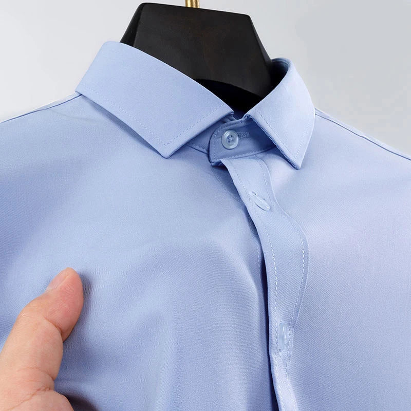 New Anti-Wrinkle Men's Shirts Long Sleeve For Men Slim Fit Stretch Camisa Social Business Formal Blouse White Office Shirt S-5XL - BOC-WEAR