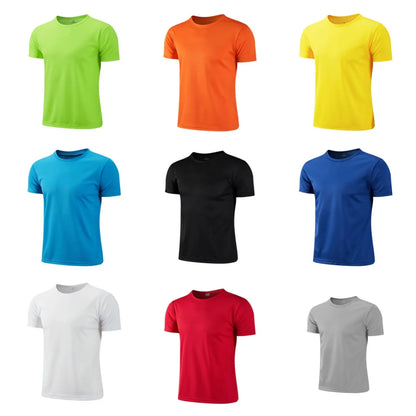 Men Short Sleeve Top Oversized White T-Shirt Man Casual Soild Shirt Quick Drying Gym Basketball t Shirts Soccer Tees Man Clothes - BOC-WEAR