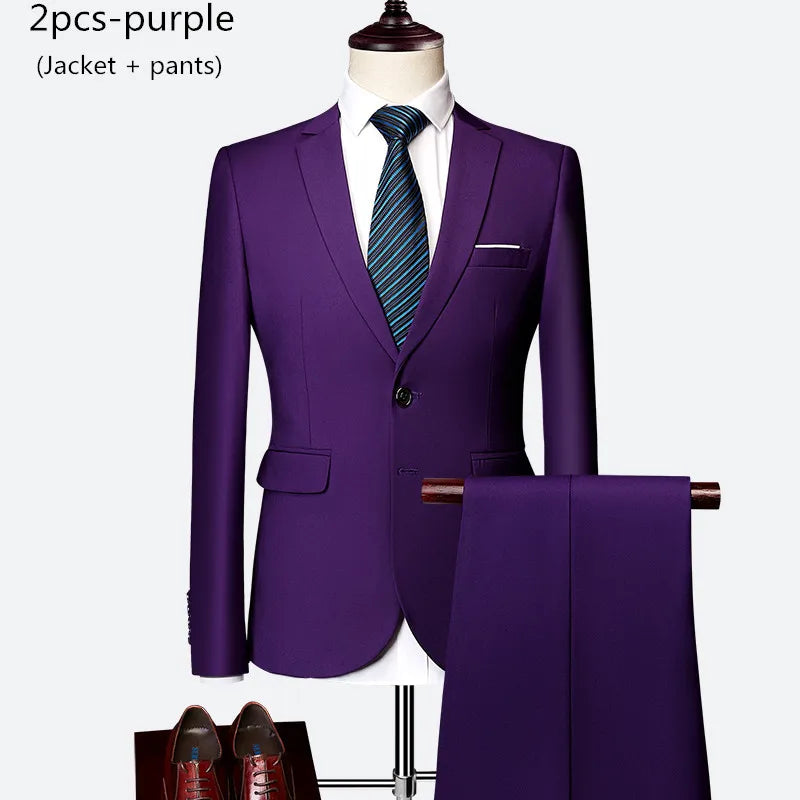 Luxury 3 piece men's wedding suit fashion men's slim solid color business office suit sets large size men Blazer+ pants + vest - BOC-WEAR