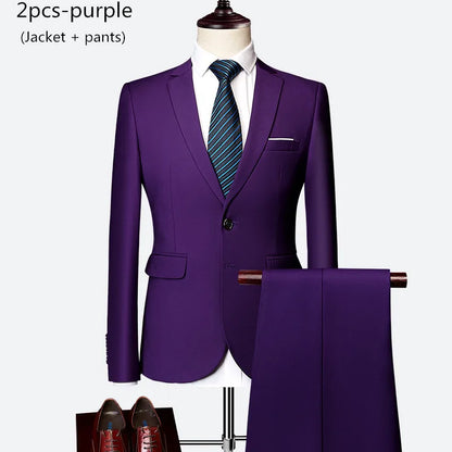Luxury 3 piece men's wedding suit fashion men's slim solid color business office suit sets large size men Blazer+ pants + vest - BOC-WEAR