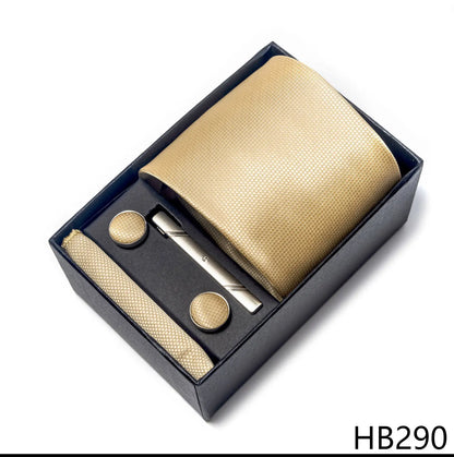 Premium Men's Tie Gift Set - 8cm Silk Necktie with Pocket Square, Cufflinks & Tie Clip - BOC-WEAR