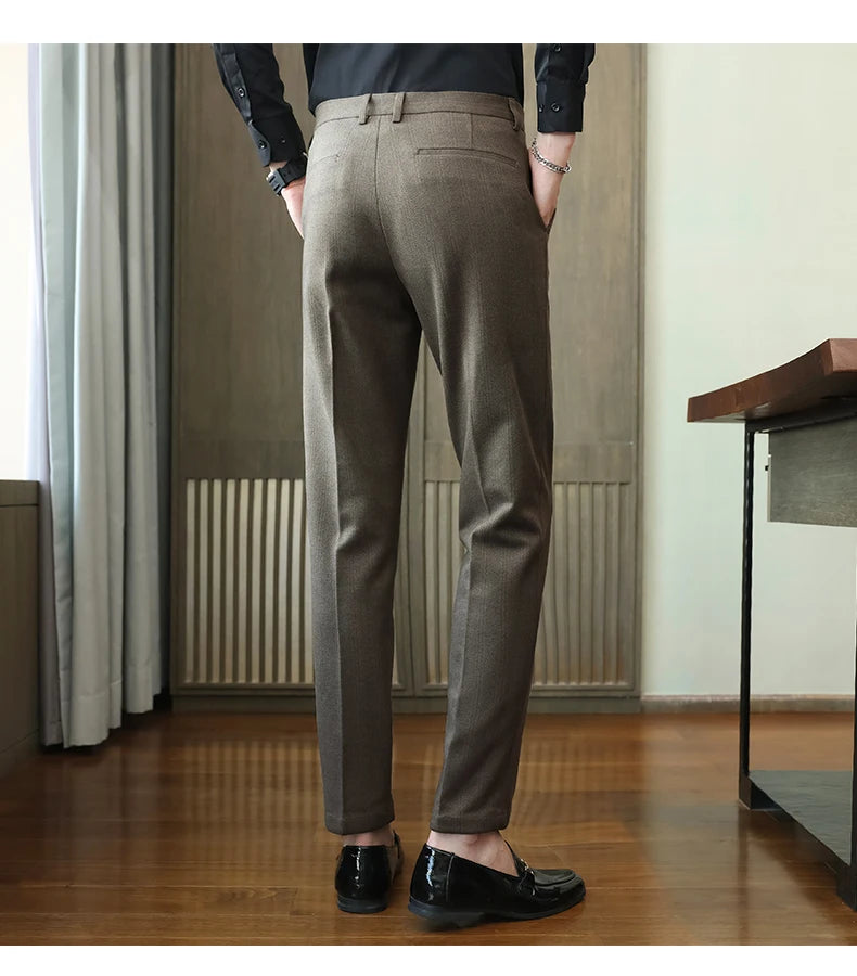 Autumn Winter New Woolen Suit Pants High Quality Striped Slim Fit Dress Pants Men's Formal Business Office Social Trousers