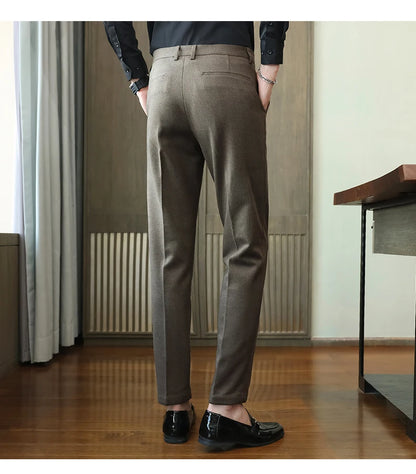 Autumn Winter New Woolen Suit Pants High Quality Striped Slim Fit Dress Pants Men's Formal Business Office Social Trousers