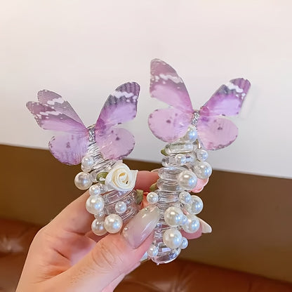 Butterfly Headbands 2pcs - Pearl & Floral Mesh Design for Girls