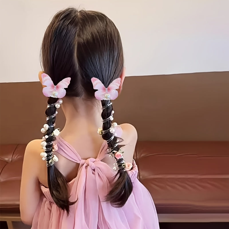 Butterfly Headbands 2pcs - Pearl & Floral Mesh Design for Girls