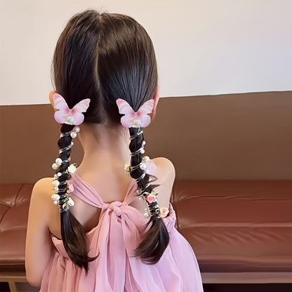 Butterfly Headbands 2pcs - Pearl & Floral Mesh Design for Girls