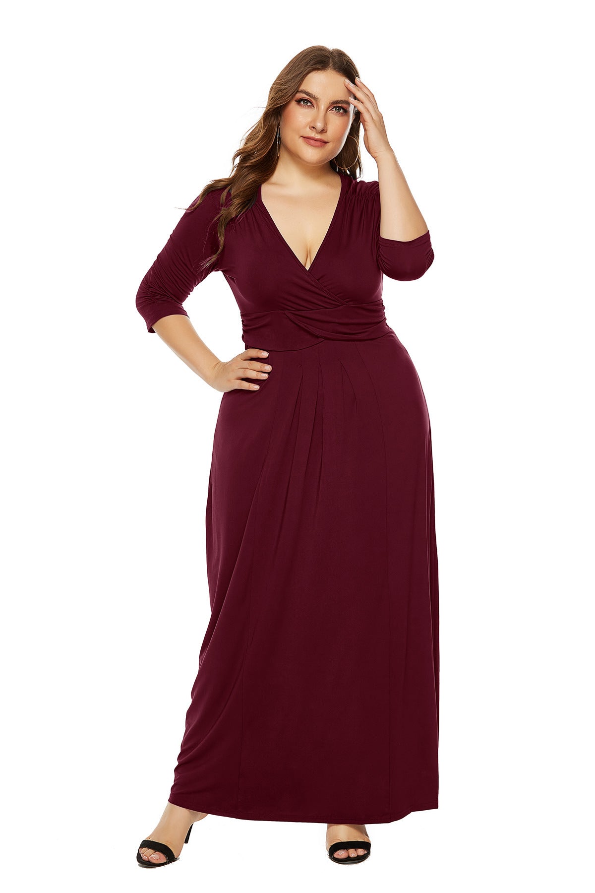 BOC-WEAR Elegant Deep V-Neck Swing Maxi Dress - Sophisticated Long Dress - BOC-WEAR