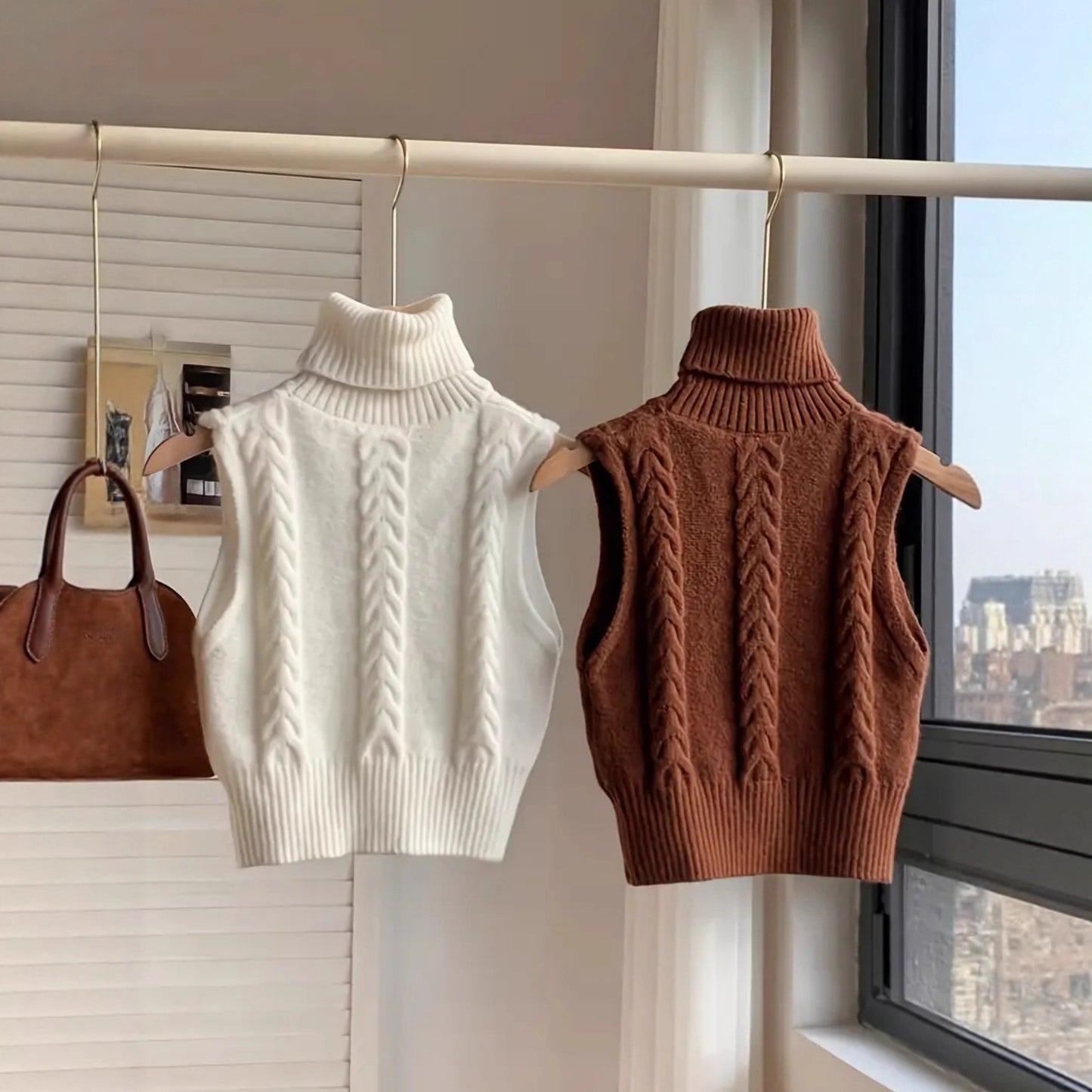 BOC-WEAR Cable-Knit Turtleneck Sweater Vest - Women's Sleeveless Knit Top - BOC-WEAR