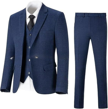 Men's Herringbone Pattern Slim Three Pieces Work Suit - BOC-WEAR