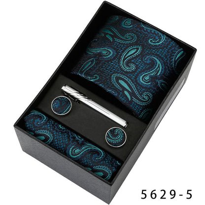 Men's Casual Banquet Tie Set - 5-Piece with Square Scarf & Cufflinks - BOC-WEAR