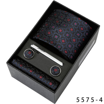 Men's Casual Banquet Tie Set - 5-Piece with Square Scarf & Cufflinks - BOC-WEAR