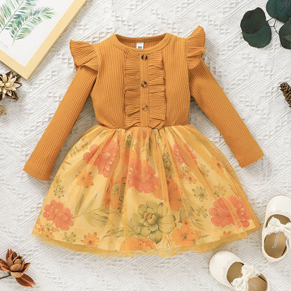 Spring And Autumn Baby Cute Mesh Skirt Girls  Pit Strip Long Sleeves - BOC-WEAR