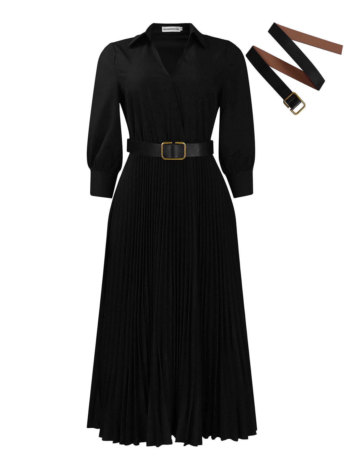 BOC-WEAR Elegant Polo Collar Pleated Dress - Autumn & Winter Swing Dress - BOC-WEAR